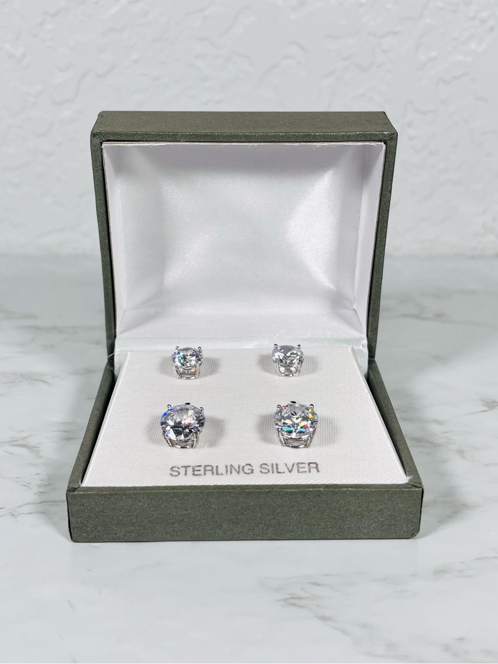 Sterling Silver CZ Stud Earrings Set